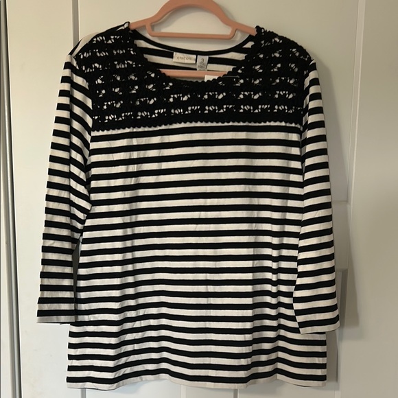 Chico's Tops - Chico's Black and White Striped Lace Blouse